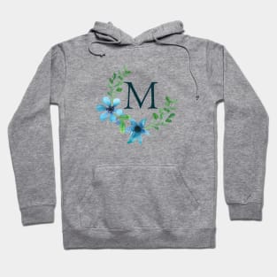 Floral Monogram M Pretty Blue Flowers Hoodie